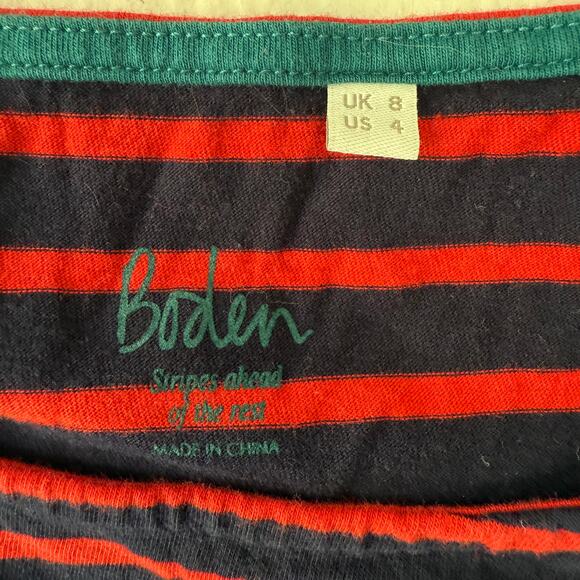 Boden Red Blue Striped Long T-Shirt size S - Picture 2 of 5